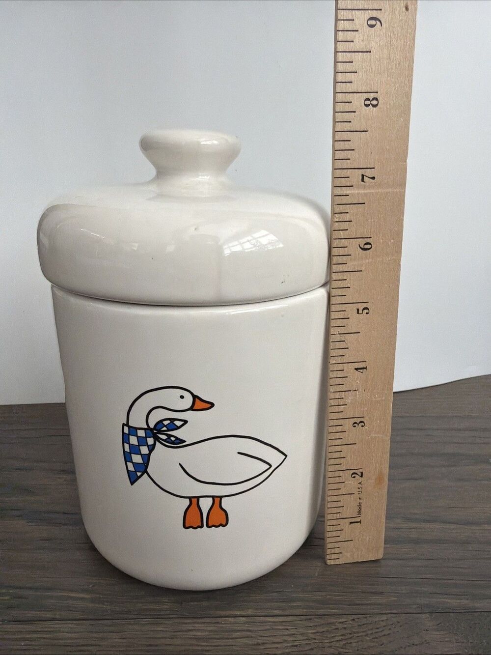 Goose Kitchen Canister Crock Wearing Kerchief Stoneware White Blue - Picture 2 of 6